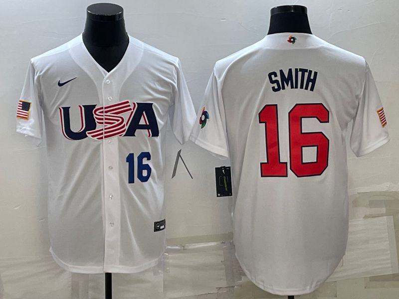 Men 2023 World Cub USA #16 Smith White Nike MLB Jersey1